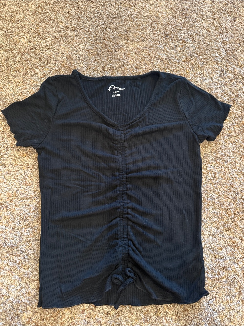 art class Black Ribbed Ruched V-Neck Short Sleeve Tee